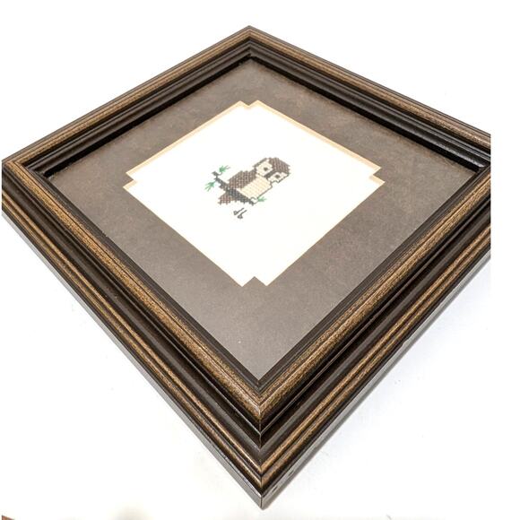 Vtg 1986 Framed Cross Stitched Brown Owl on Branch Wall Art Nursery 8x8 - Picture 12 of 16